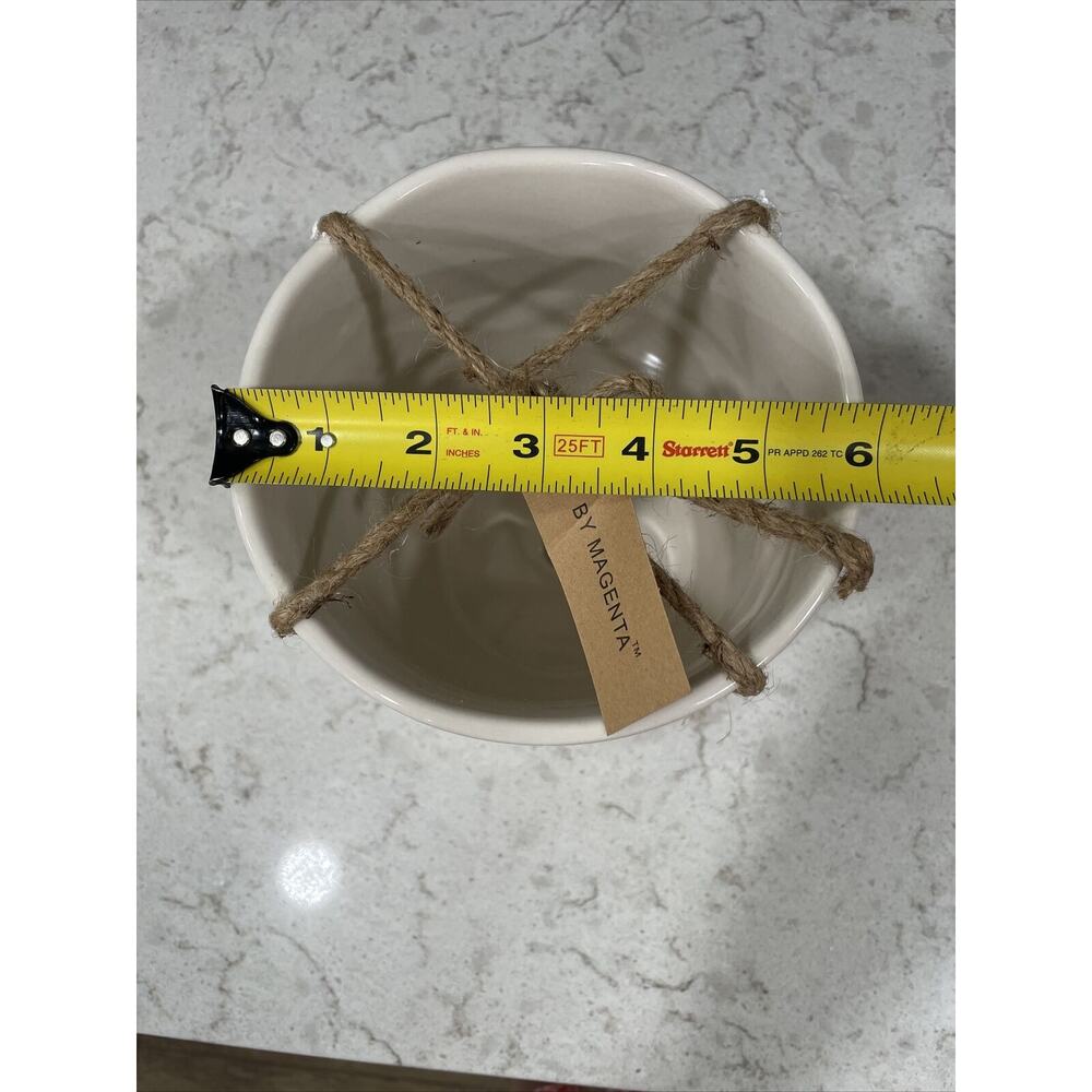 QUEEN BEE Rae Dunn Embossed Ceramic White 7.5” Planter w/ Saucer & Drain Hole - Picture 3 of 7